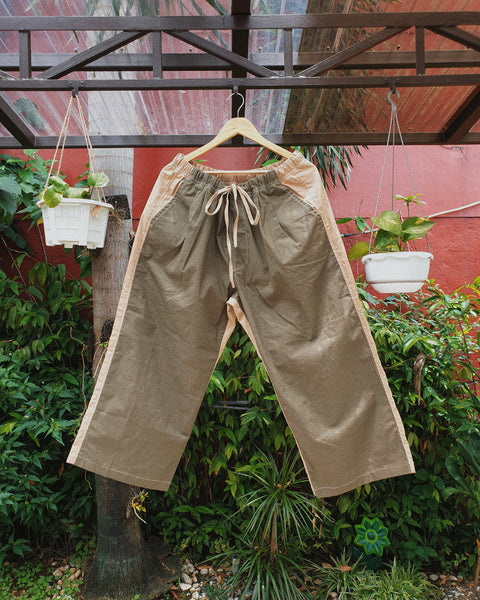 Drawstring Combo Pants (olive-camel)