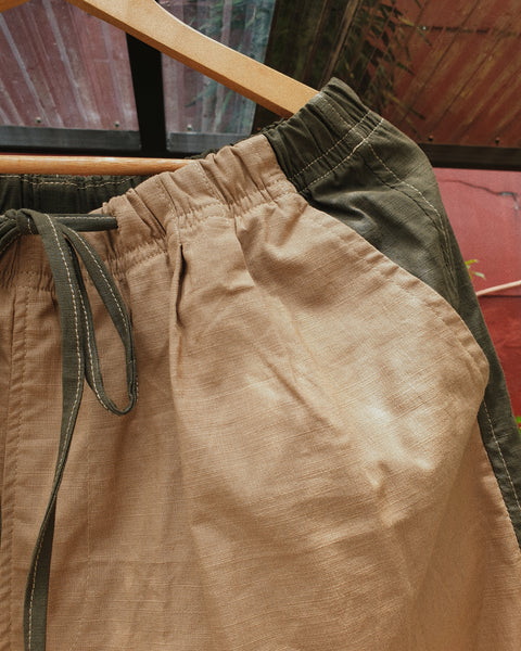 Drawstring Combo Pants (camel-olive)