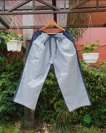 Drawstring Combo Pants (bluegray/navy)